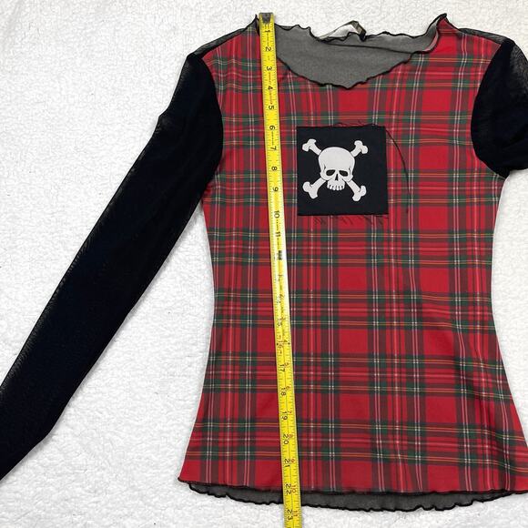 Vintage SDL Goth Mesh Plaid Skull Long Sleeve Blouse Top Euro Mall Goth Y2K Rare - Picture 15 of 16
